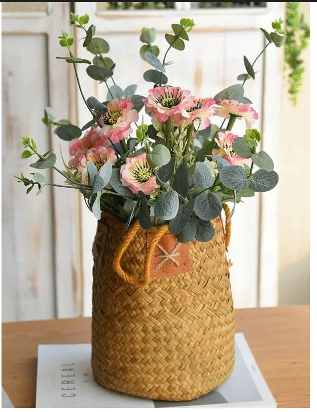 Factory Custom Natural Multi Flower Plants Pots Laundry Straw Woven Seagrass Belly Basket for home storage