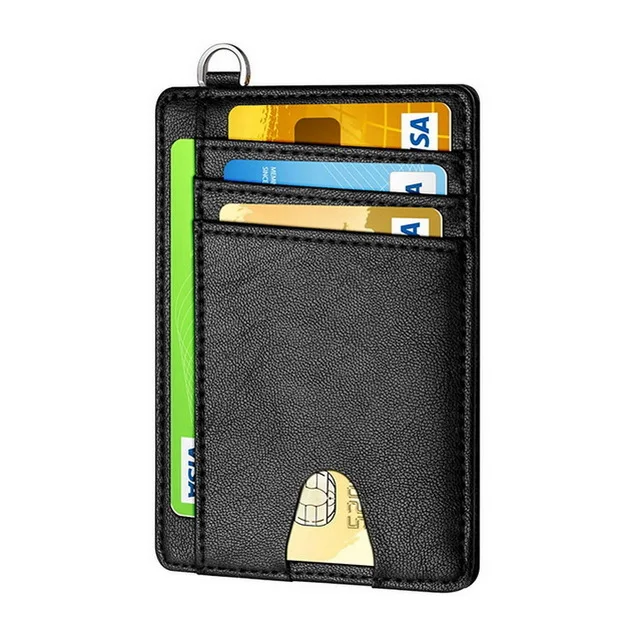 Wholesale business card case with strap ring custom cow leather card holder