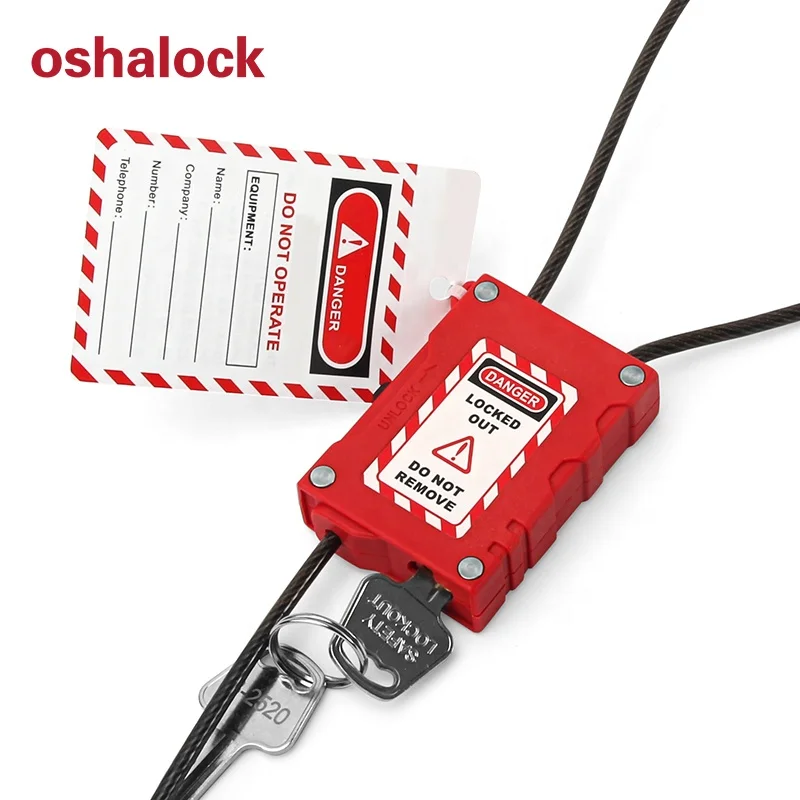 Adjustable Cable Lockout safety padlock with Plastic-coated Stainless Steel Cable