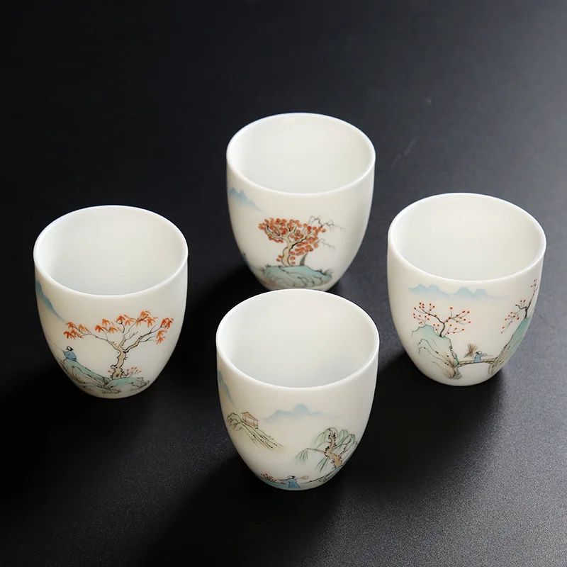 High Grade Hand-Painted Lanolin Jade White Porcelain Retro Classical Tea cup Gift  Antique Teacup