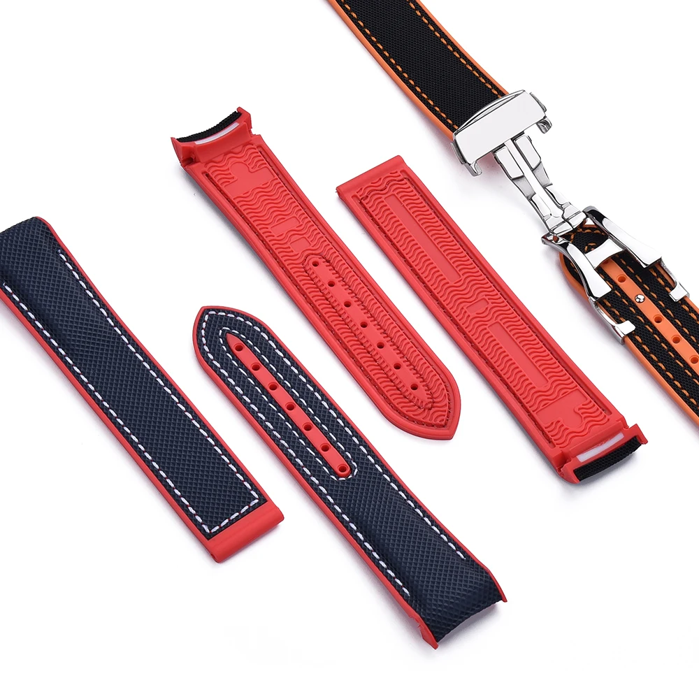 JUELONG 20mm Folding Buckle Diving  Rubber Wrist Band Curved End Watch Strap For Planet Ocean Diver 300