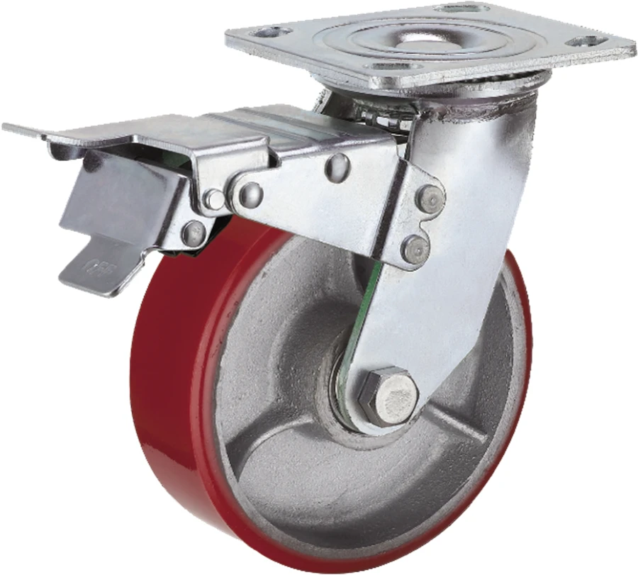 5Inch/6Inch/8Inch  Dual Brake/Rigid/Fixed Heavy Duty Caster With PU Wheel