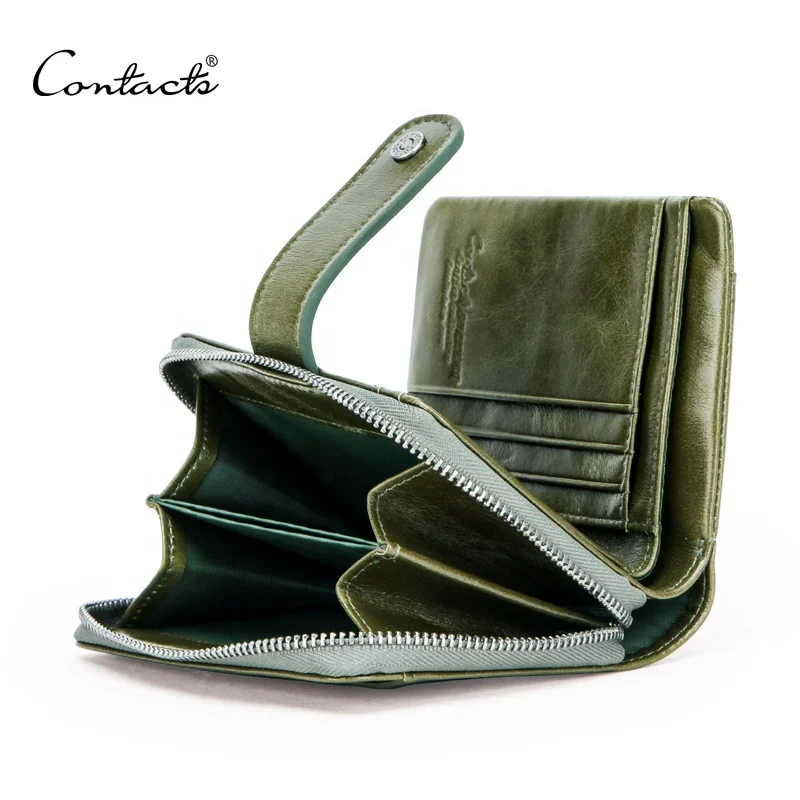 Drop ship ladies luxury leather rfid blocking bifold button closed with zipper coin pocket slim purses for women