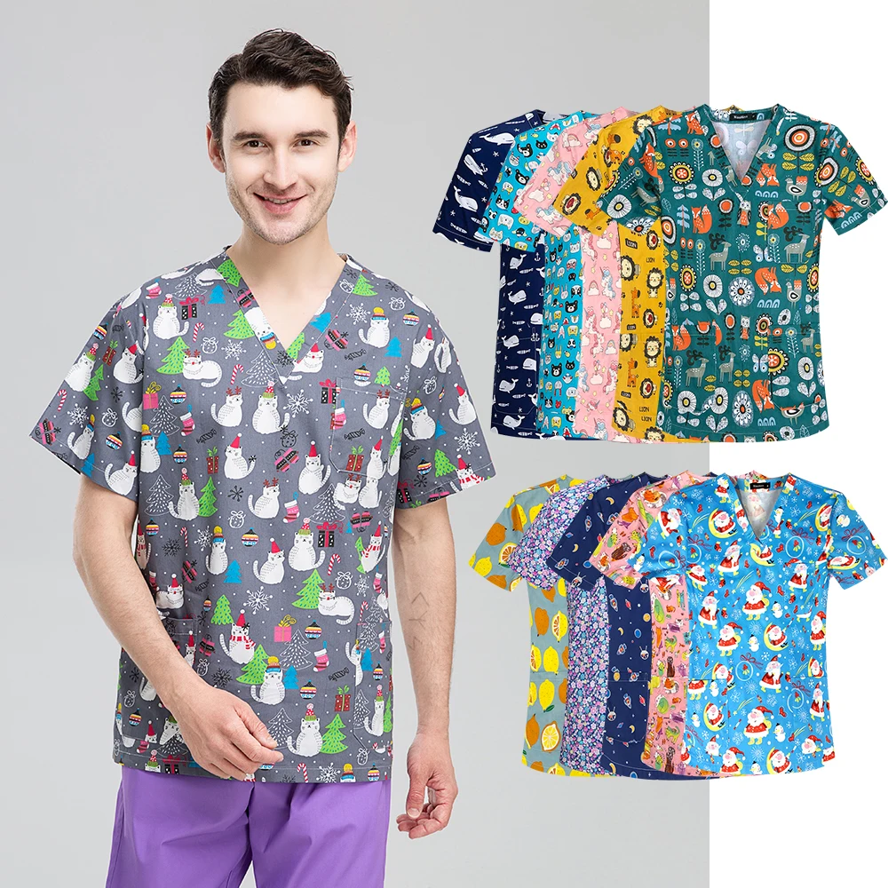Hot Selling Three-pocket Stylist Wear Scrubs Tops Wholesale Unisex Women Medical Scrub Tops 100% Cotton