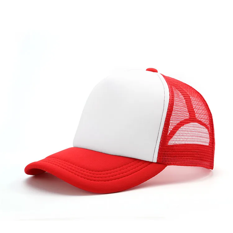 5 panel Sponge Sports Hats Gorras mesh cap Red And White Color Adjustable Blank trucker hat for Adult
