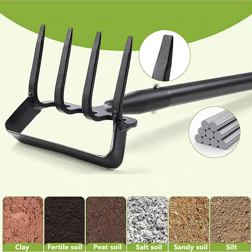 2 In 1 Heavy Duty Action Adjustable Handle Stainless Steel 6 Tines Rake Stirrup Hoe With For Weeding