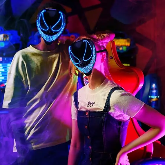 LED Halloween Costume Mask Light Up Scary Mask with Glowing Masquerade Evil Mask for Cosplay Parties