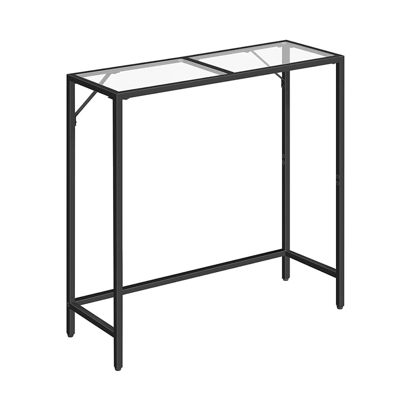 Modern Luxury Black Metal Frame Tempered Glass Console Table Narrow Sofa Side Table for Entrance, Living Room, Hallway