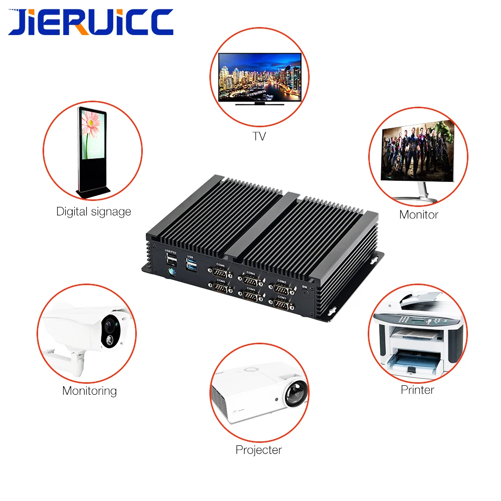 Промышленный ПК без вентилятора 6 * RS232 RS485 2 Gigabit Ethernet DDR4 M.2 SSD PS/2 HD 4G SIM мини промышленного класса