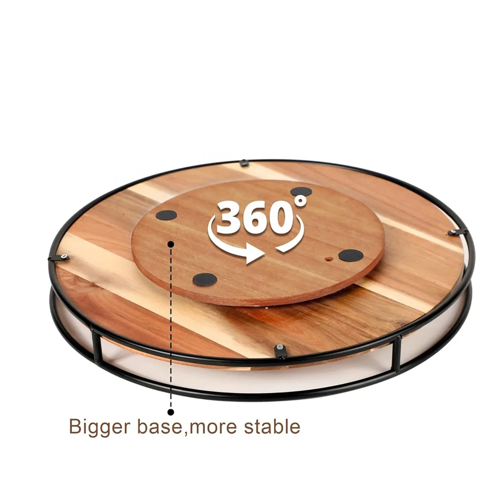 18 inches acacia wood tray round wooden decoration tray wood lazy susan turntable tray for countertop cabinet dining table