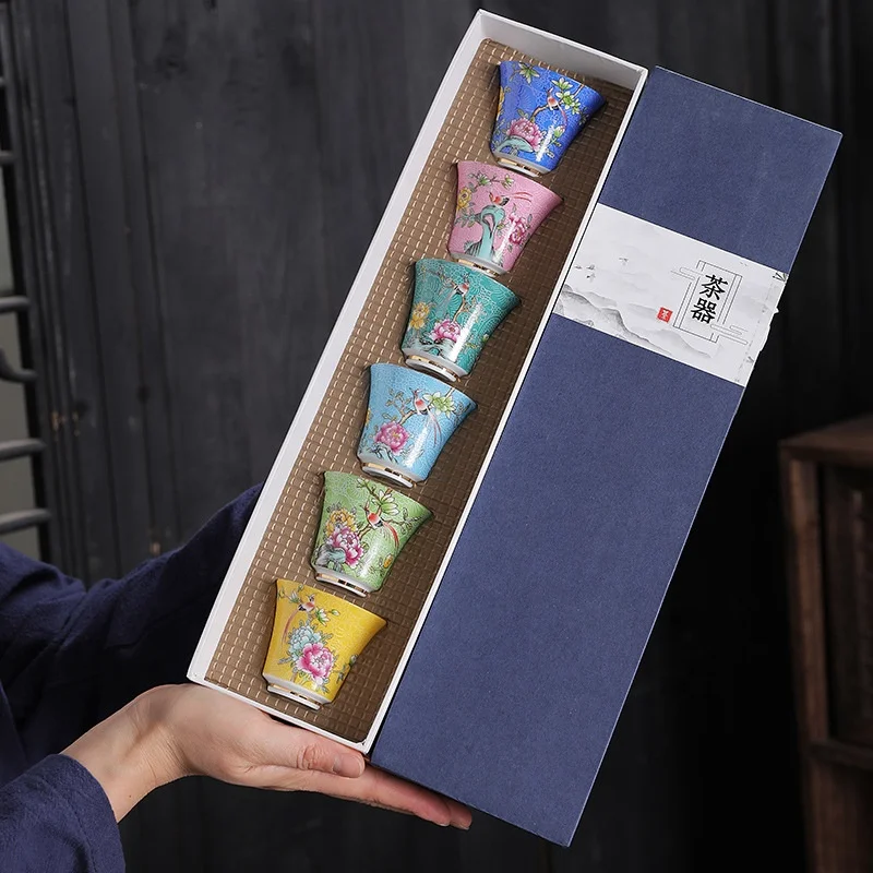 Factory wholesale Chinese tea sets bone china tea cups 6 cups gift box packaging