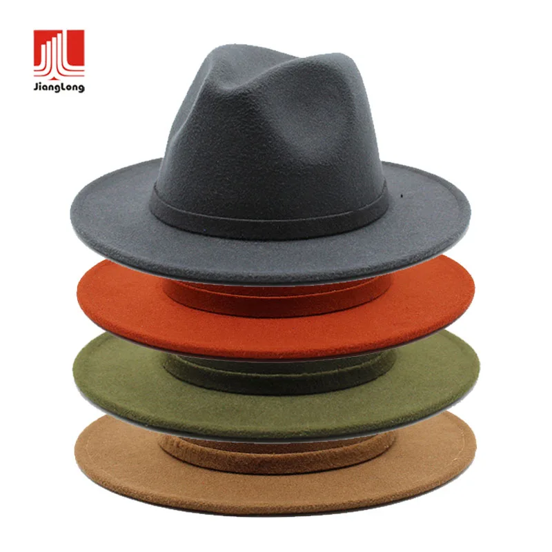 Шляпа с широкими полями для мужчин и женщин, однотонная фетровая Федора с лентой, на заказ, для мужчин и женщин