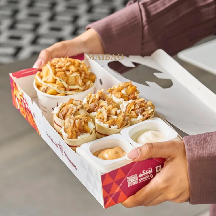 Wholesale Takeaway Food Paper Shawarma Fries Box Custom Paper Kebab Packaging Box Disposable Take Away Chicken Box Fast Food