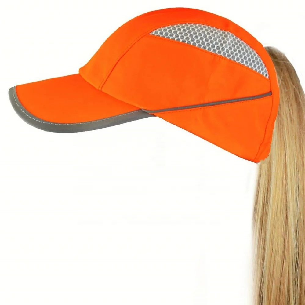 BSCI Hat Manufacturer Custom Hats of Female Running Hat with Ponytail Hole 3M Reflective Nylon Baseball Caps for Women