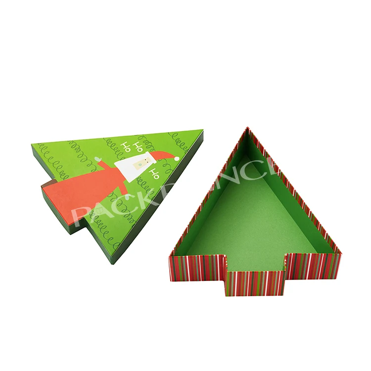 Custom Handmade Luxury Gold And Red Christmas Tree Shape Decoration Chocolate Dessert Candy Socks Gift Box Packaging With Ribbon
