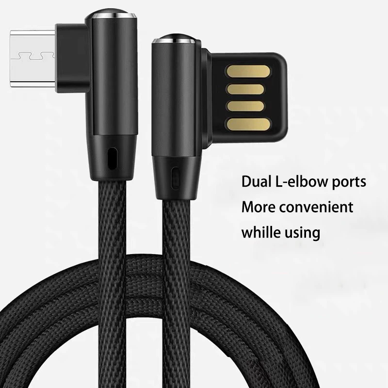 Universal Type C IOS Nylon Braided Durable L Elbow Data USb Fast Charging Cable