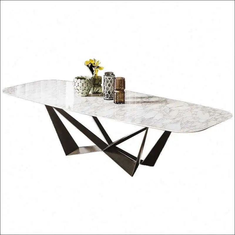 Italian Light Luxury Modern Vintage Rectangular Granite Marble Dining Table
