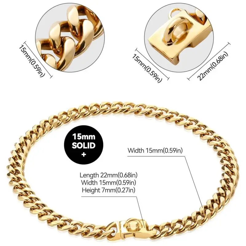 Wholesale Strong Heavy Duty Chew Proof Stainless Steel Dog Necklace Cuban Link Chain Dog Collar with Safety Buckle Lock