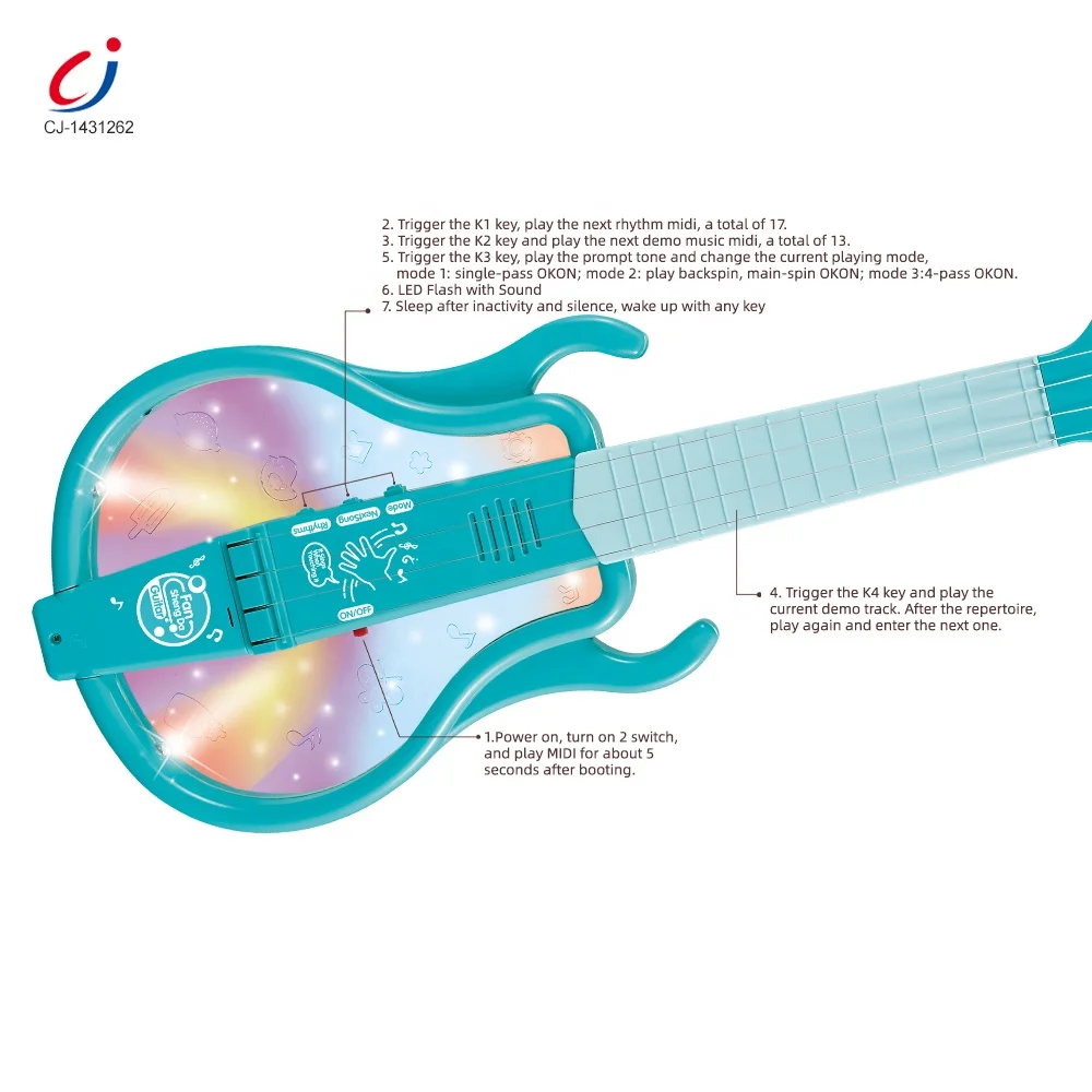 High quality plastic play musical educational guitar toys for kids with light