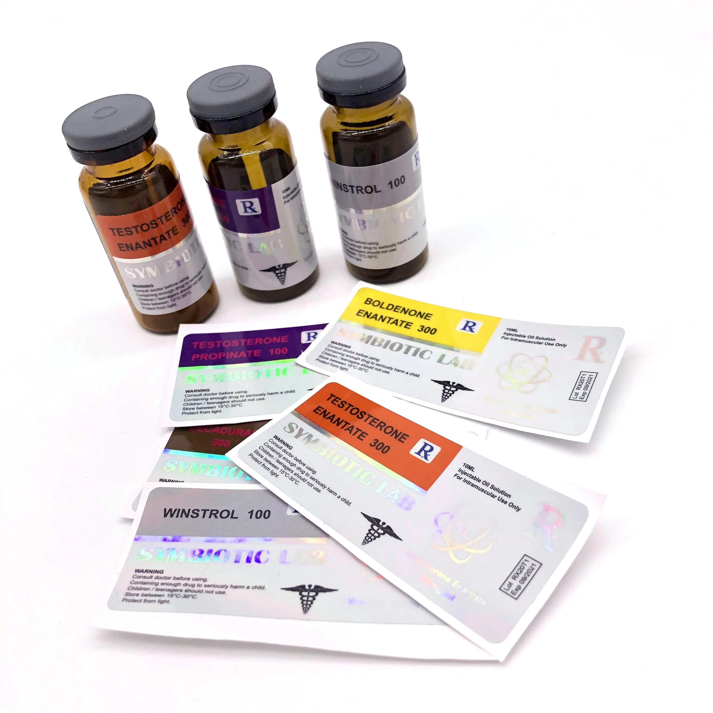 Factory price muscle man steroid bottle laser effect 10ml hologram vial label for health care