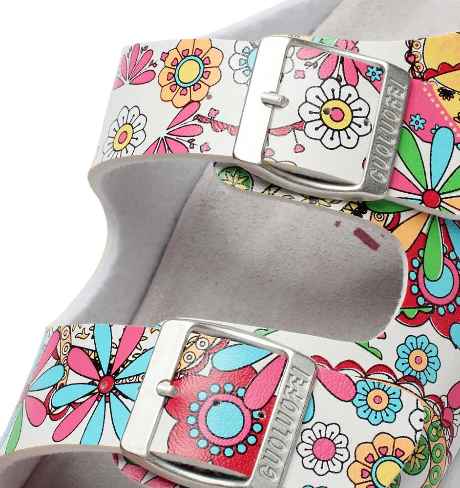 
Wholesale shoes women flat heels cork sandals cow suede leather double buckled open toe slippers 2020 