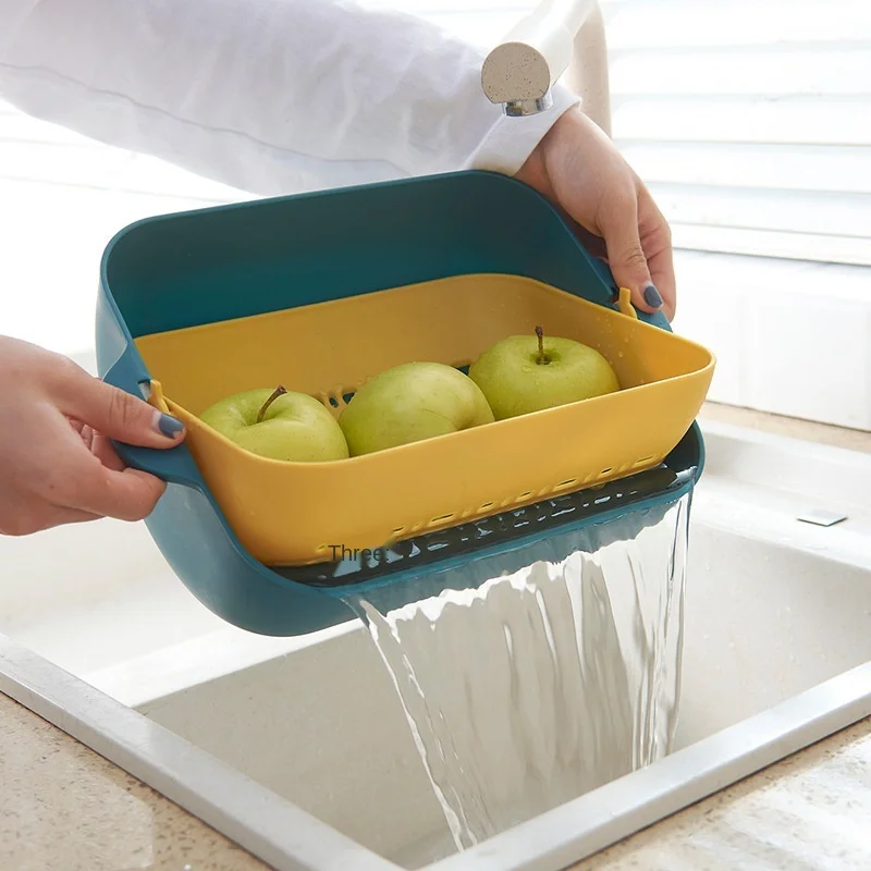 Kitchen Cutting Board Storage Container plastic Strainer And Colanders Drain Basket Fruit And Vegetable Washing Basin apposite