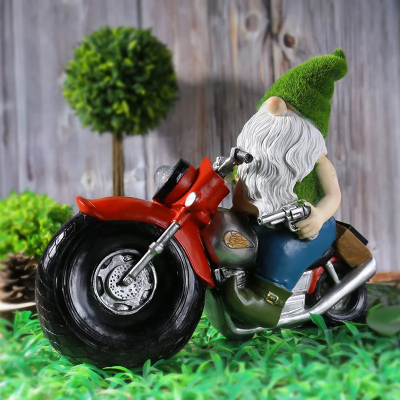 Cool Gnome Figurines Flocked Motorcycle Faceless Gnome for light for garden living room wall home room decor