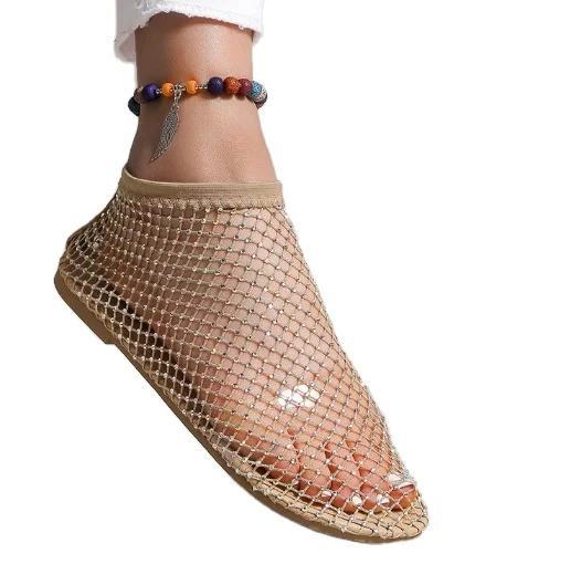 hot 2024 summer new American fish mouth sandals female lace sexy mesh sandals large size rhinestone round head sandals female