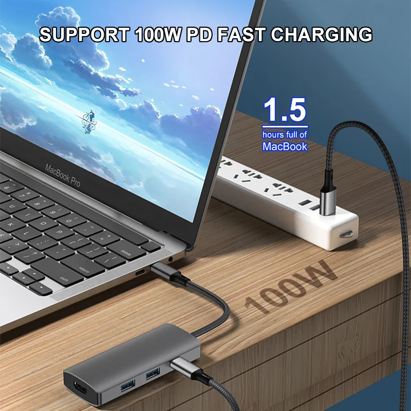 Tablet HDMI Cellphone Type-C USBC Docking Station USB C HUB 6 in 1 USB 3.0 for Ipad