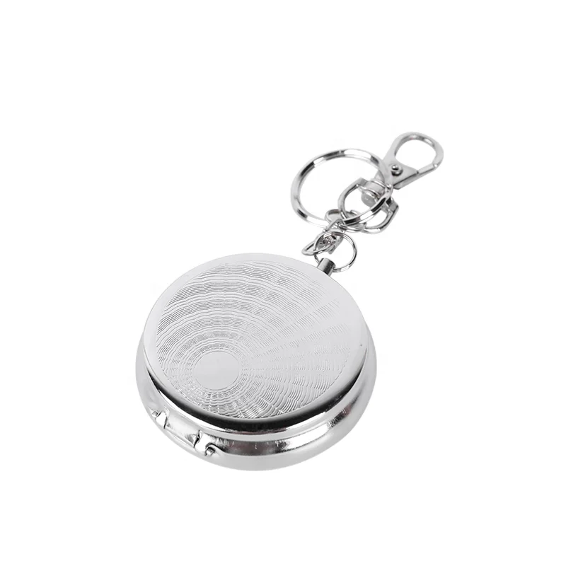 metal portable ashtray in chrome finished with key chain Miniature Portable Small Metal Round Environmental Pocket Ashtray