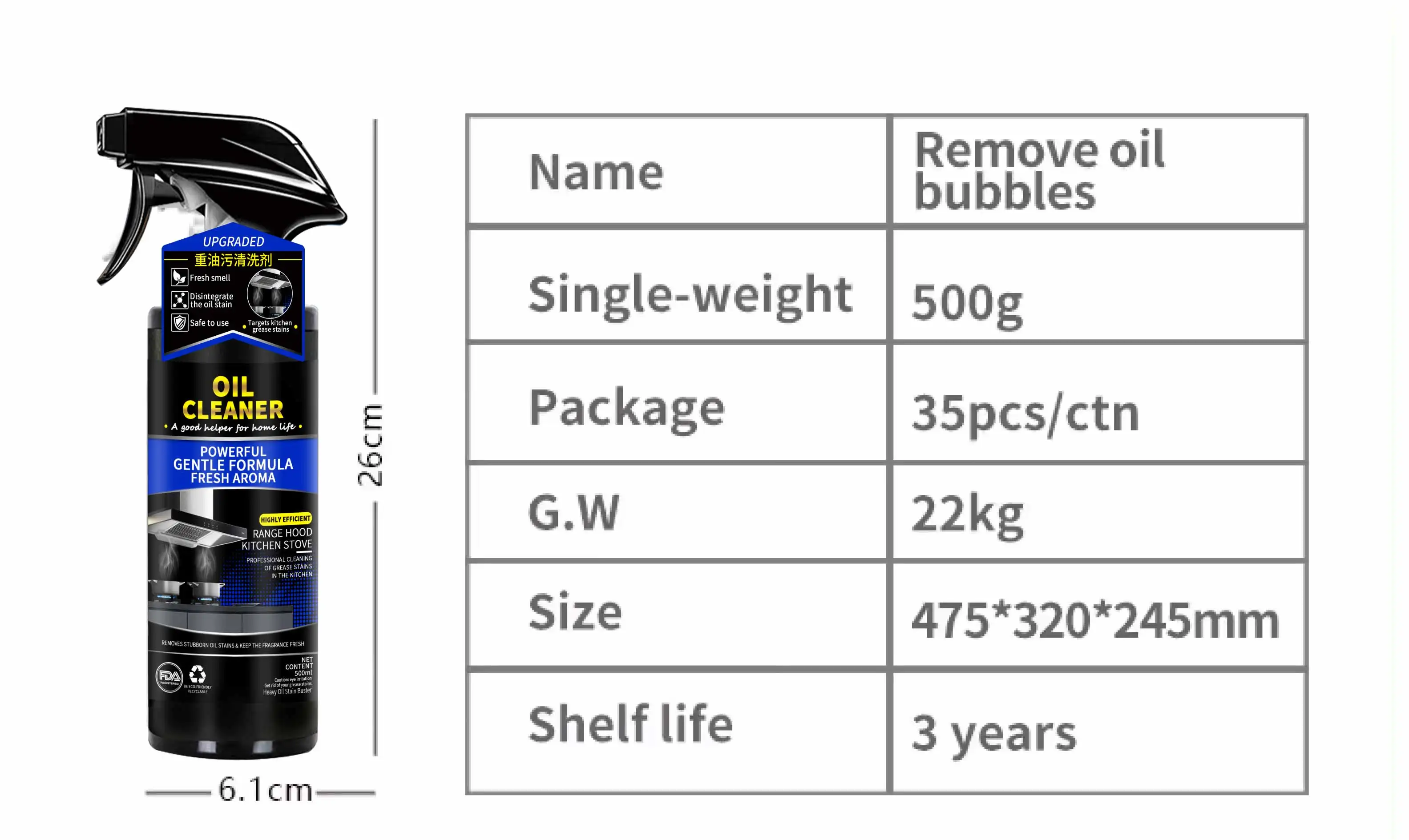 OEM High Quality 500ml Heavy Oil Stain Remover Grease Kitchen Cleaning Spray
