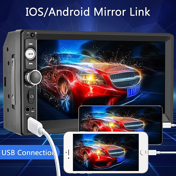 2024 Универсальный двойной Din 7 дюймов MP3/MP4 плеер с сенсорным экраном автомобильное радио стерео 2din камера заднего вида