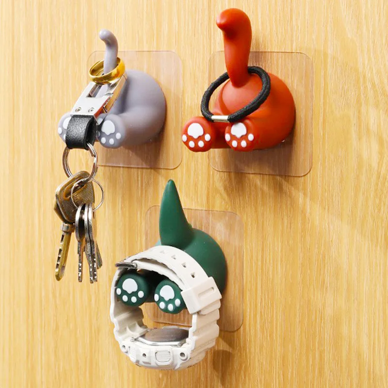 Adhesive Cute Animal Tail Coat Hook, Wall Mounted Bathroom Clothes Hanger for Key Scarf Hat Towel