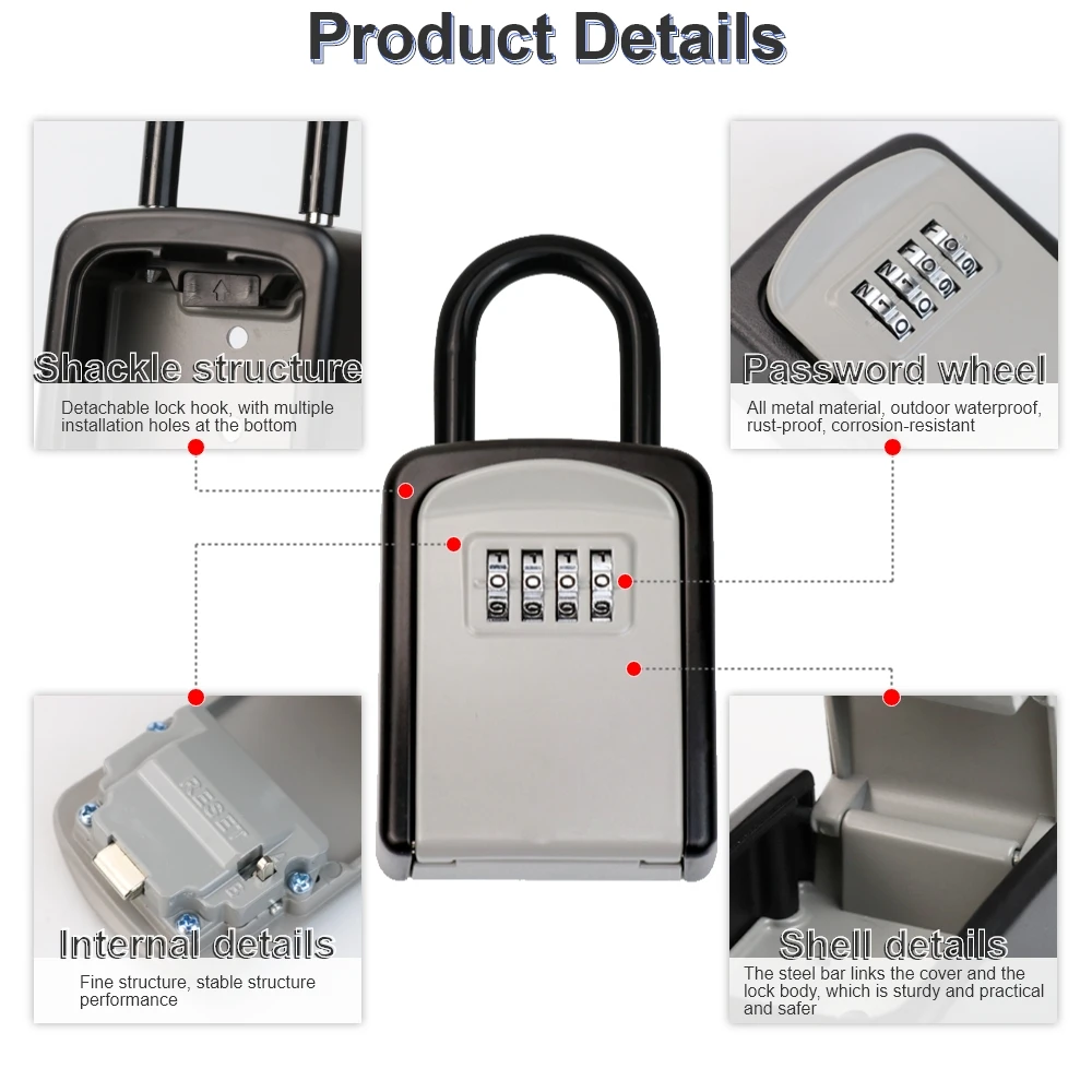 Asack G10 factory cheap large capacity aluminum alloy 4 digit combination key safe lock box security waterproof storage holder