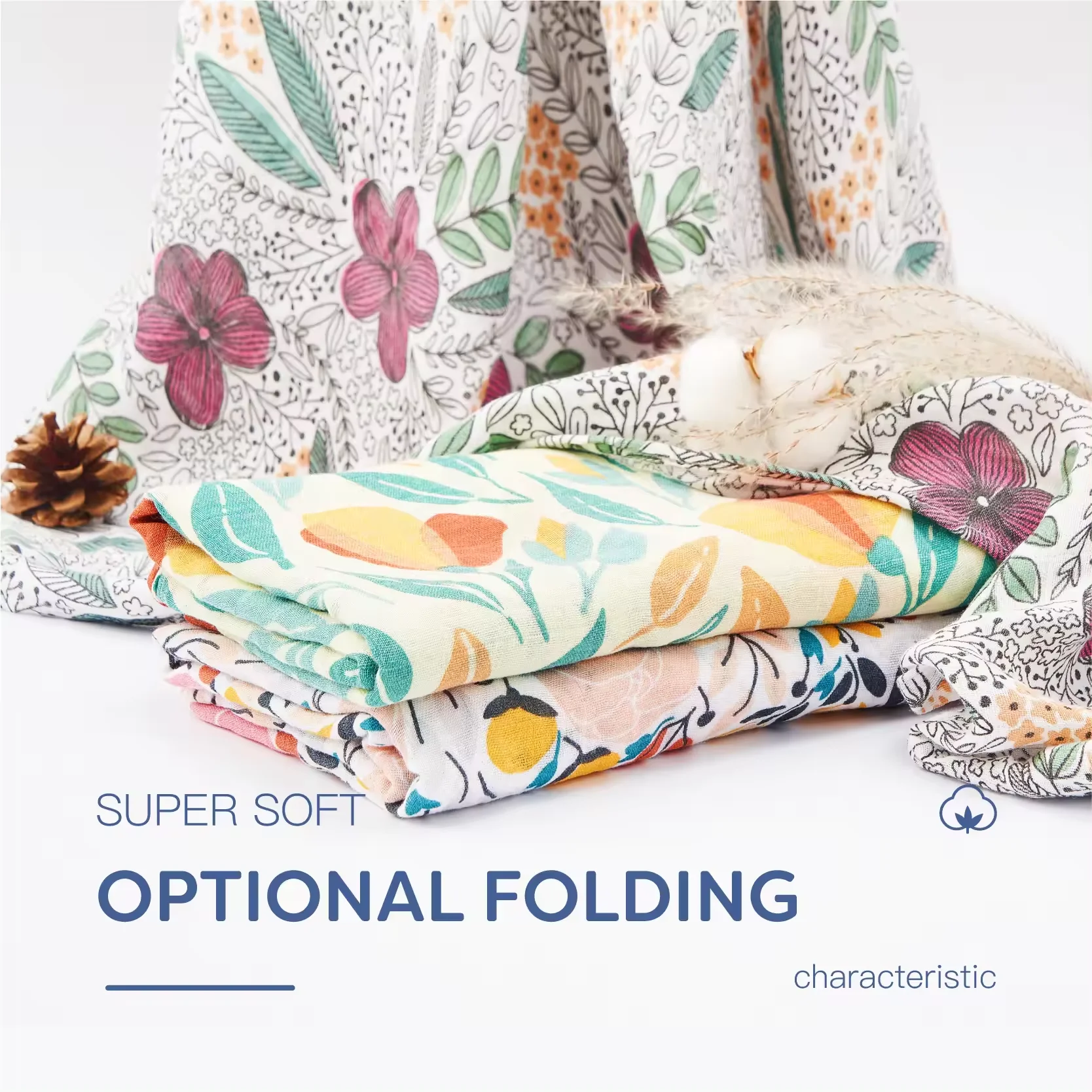 New Fashion Customizable Cute Printed 2 Layer Soft 70% Bamboo 30% Organic Cotton Fabric Muslin Infant Baby Swaddle Wrap Blanket