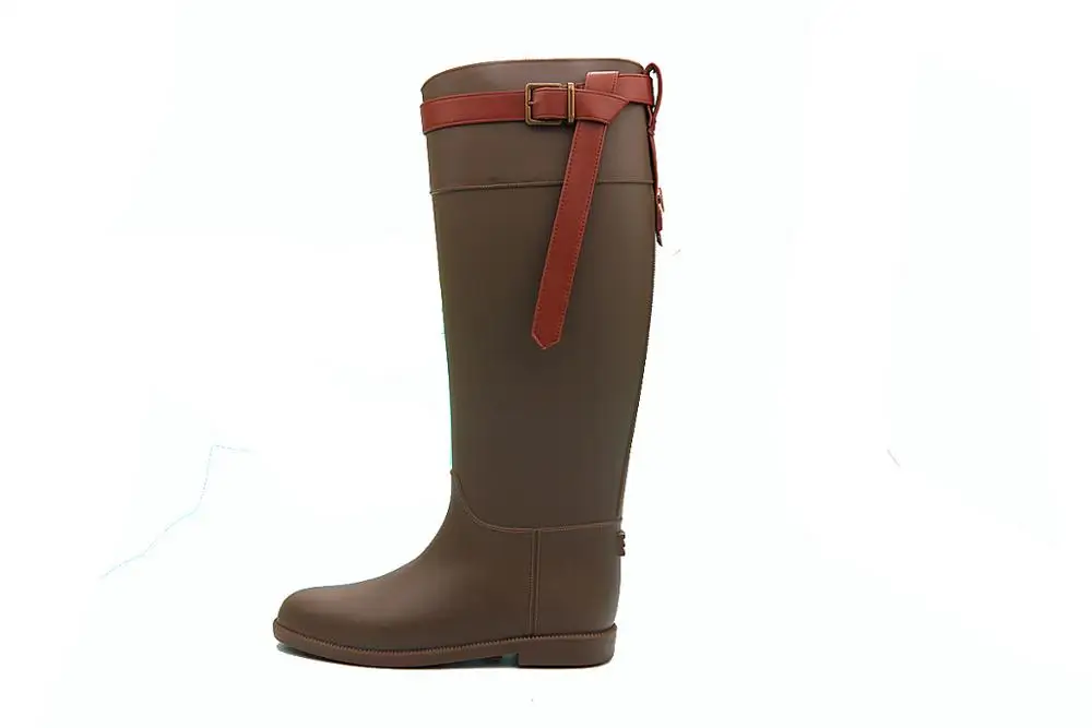 women fashion long pure color unique waterproof horse riding knee high pvc rain boots for women