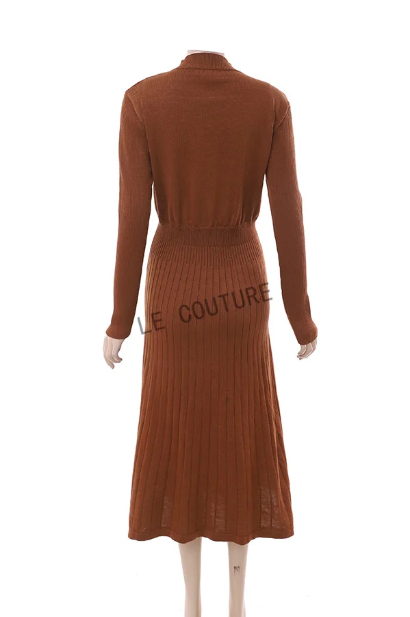 Fall 2023 New Brown Knitting Sweater Dress A-line Sweater Dress for Women Casual
