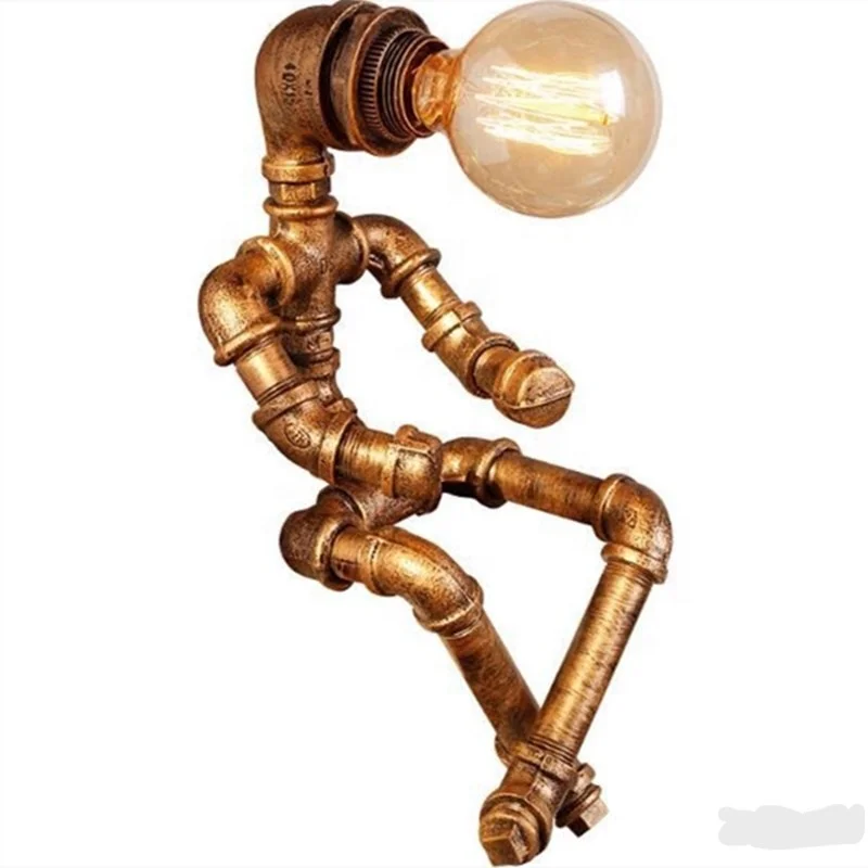 American personality creative iron pipe industry retro style coffee bar desk hose robot lamp