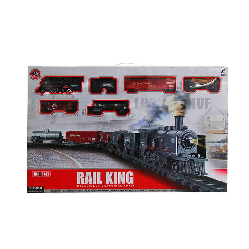 2021 Amazon hot sale plastic electric light music smoke simulation rail train will be sprayed for boys