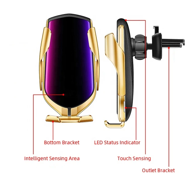 
R2 10W Qi Smart Automatic Sensor Mobile Mount Phone Holder Wireless Car Charger 