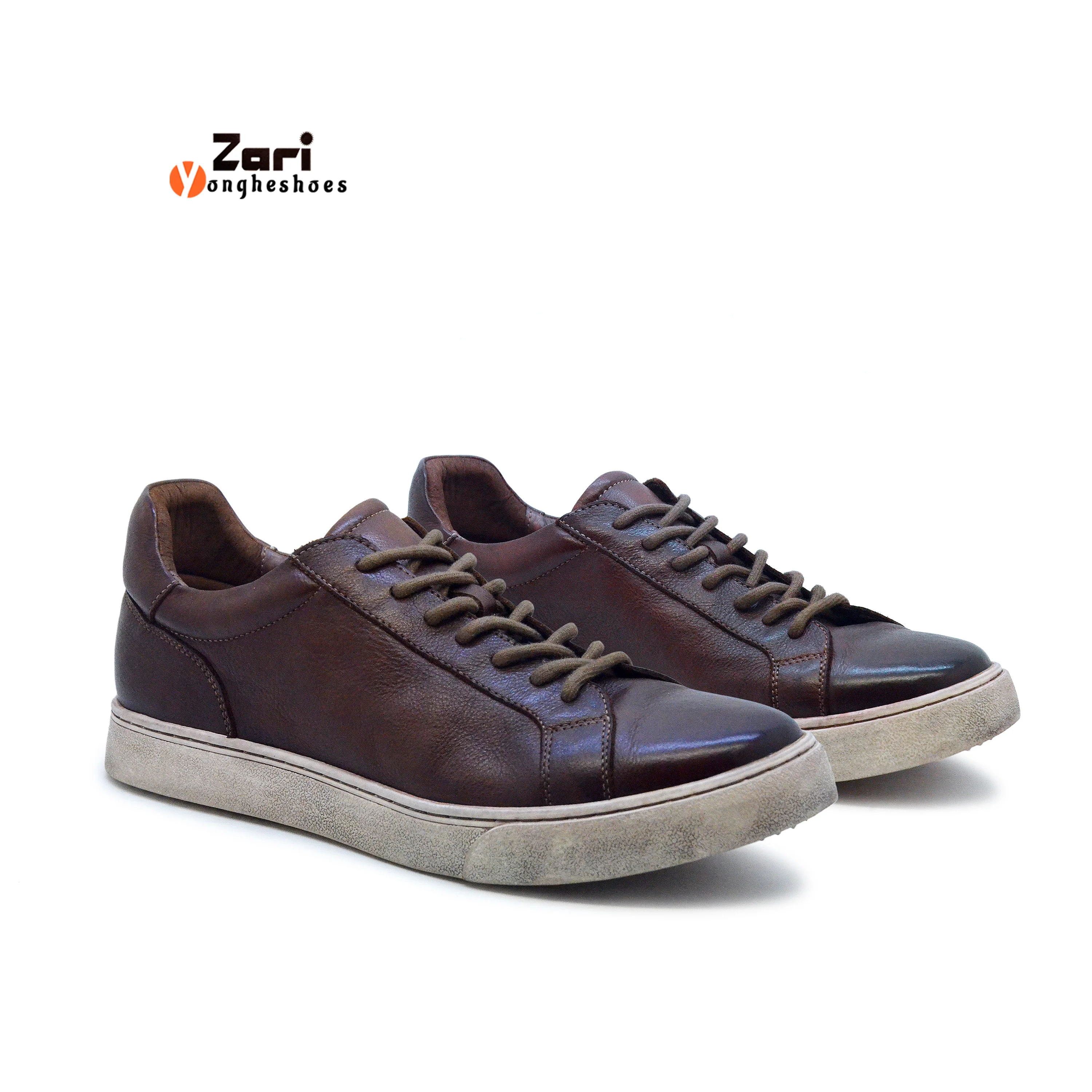 Zari  Custom Zapatos Fe Hombre Retro Sneaker Casual Brown Leather Shoes For Men New Styles