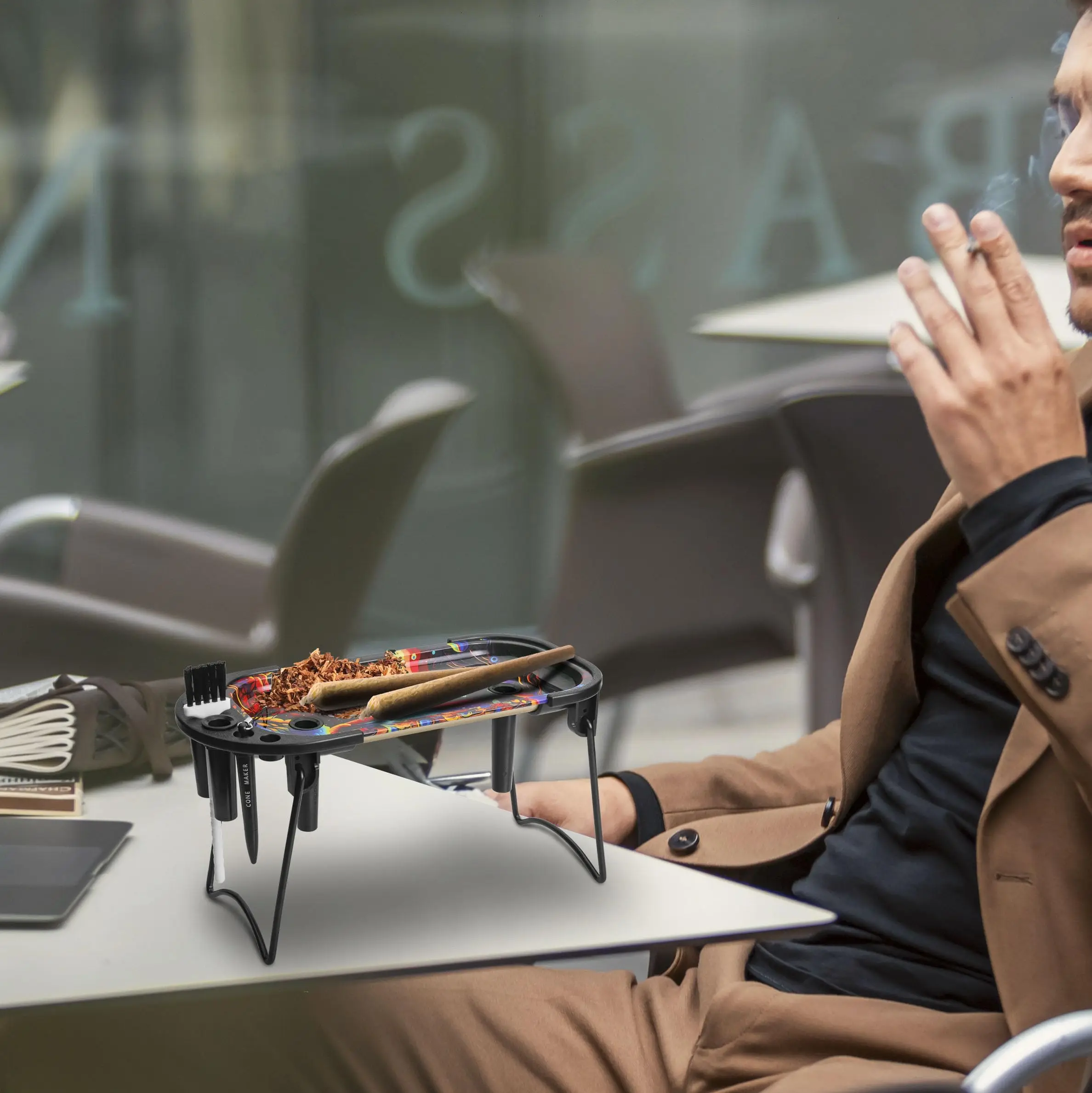 Cigarette Workbench Horn Tube Plastic Filling Tool Set Mini Tinplate Tobacco Rolling Tray