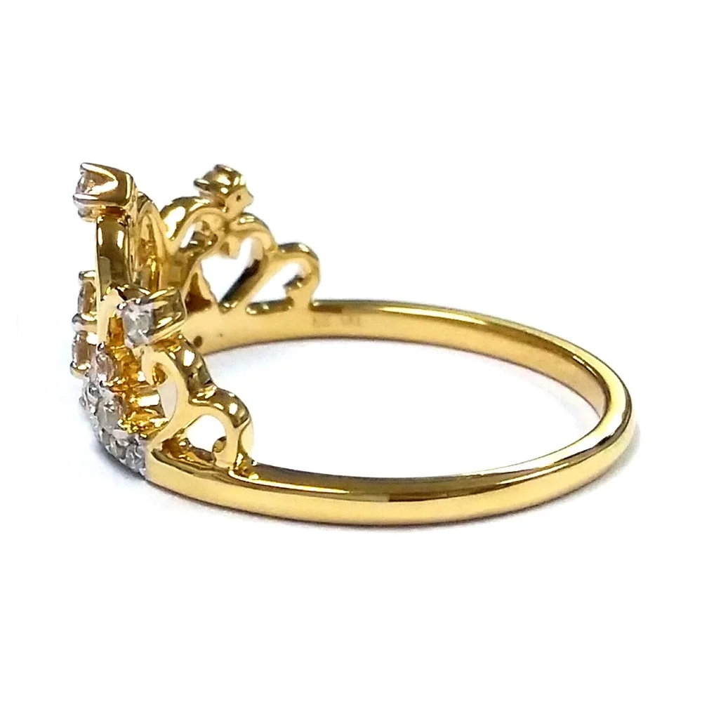 Unique Crown Bride Design 18k Solid Yellow Gold Natural Round Diamond Trendy Band Ring For Teen Girl