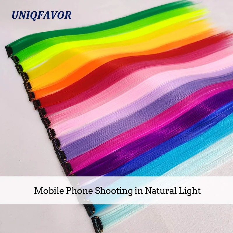 20 Inches Party Highlights Hair Accessories Straight Clip Hair Extensions 1 Clip In Colorful Synthetic Clip Hair Extensions