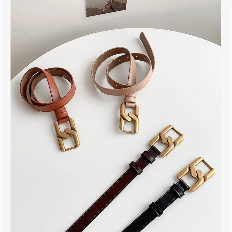 Cowhide Leather Belt For Women Handmade Gold Buckle Belts For Dress Adjustable Genuine Leather Waist Belts