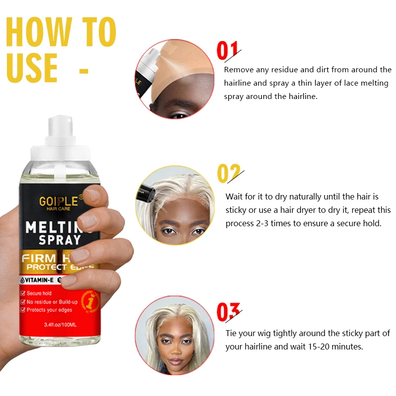 Private Label Glue Less Holding Spray for Wig Front Bond Adhesive Extreme Hold Protect Hair Edges and Skin Lace Melting Spray