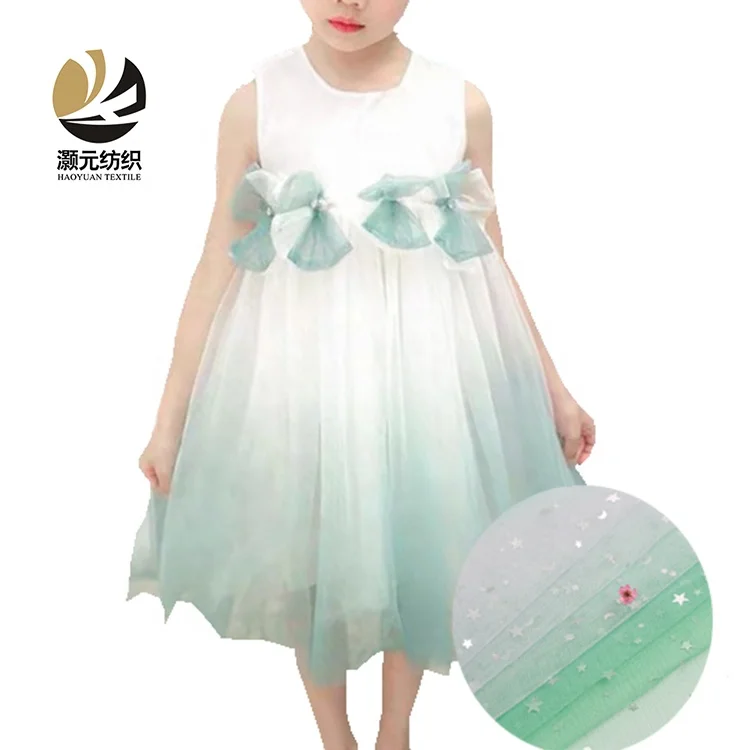 Светло-зеленый градиентный цвет 100 полиэстер Луна и звезда серебряные блестки тюль ткань для свадебного платья