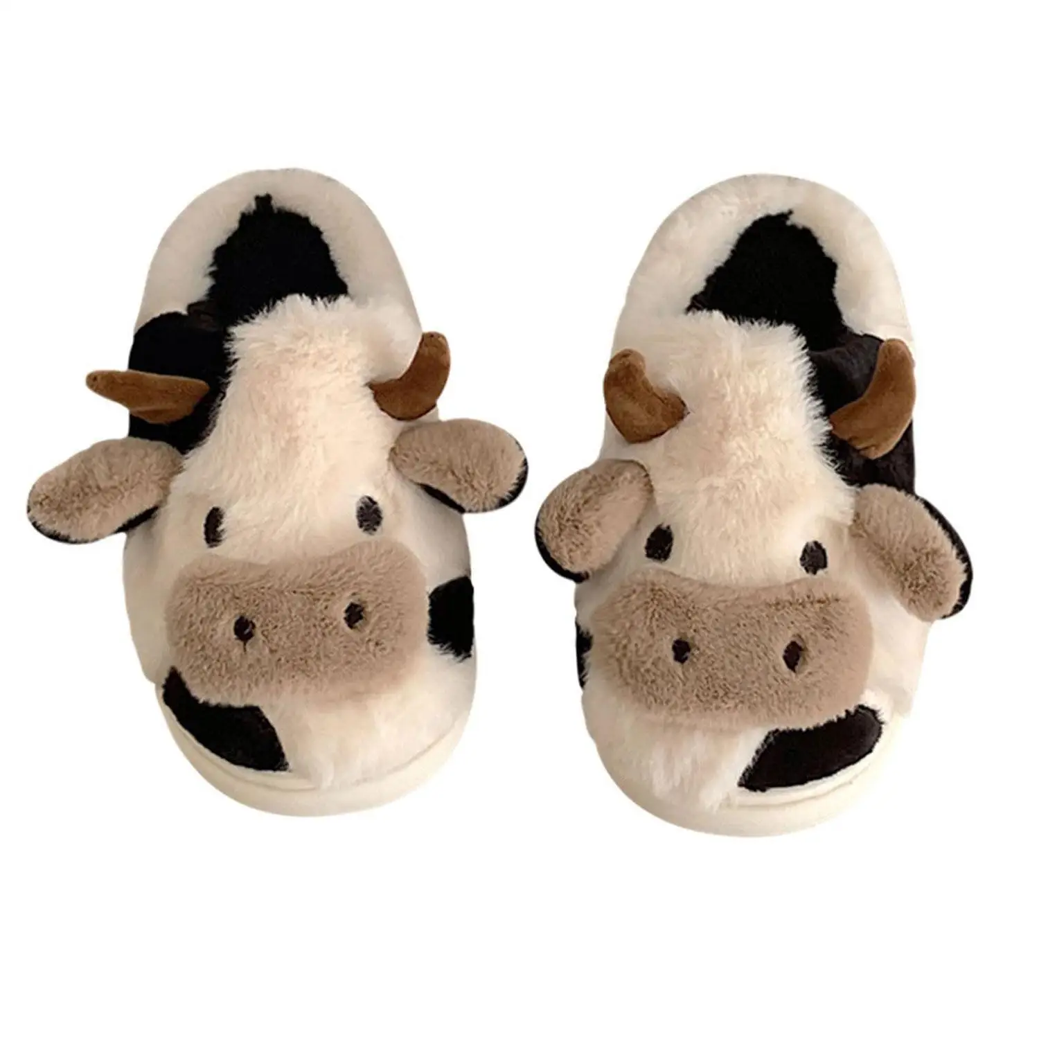 Фабрика OEM ODM милые пушистые коровьи тапочки для женщин зимние теплые уютные домашние