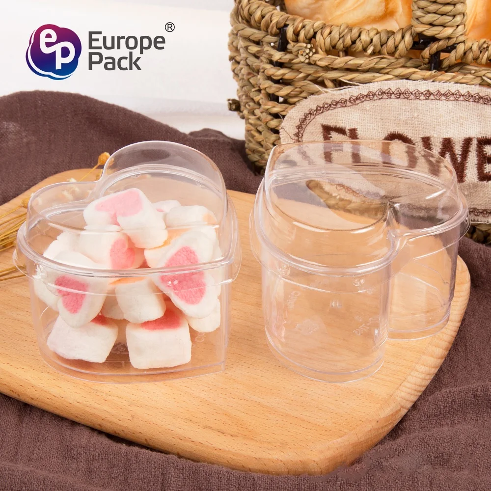 Wholesale disposable baking supplies heart shape cute dessert plastic cup with lid