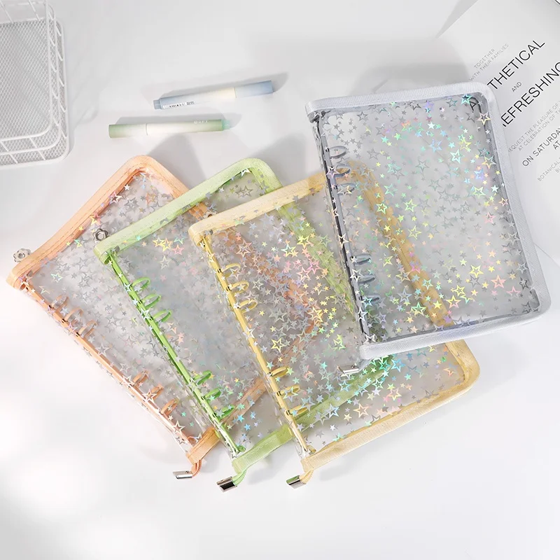 Glitter stars cover a5 6 ring binder planner pvc refillable notebook shell for journal albums diary school office supplies